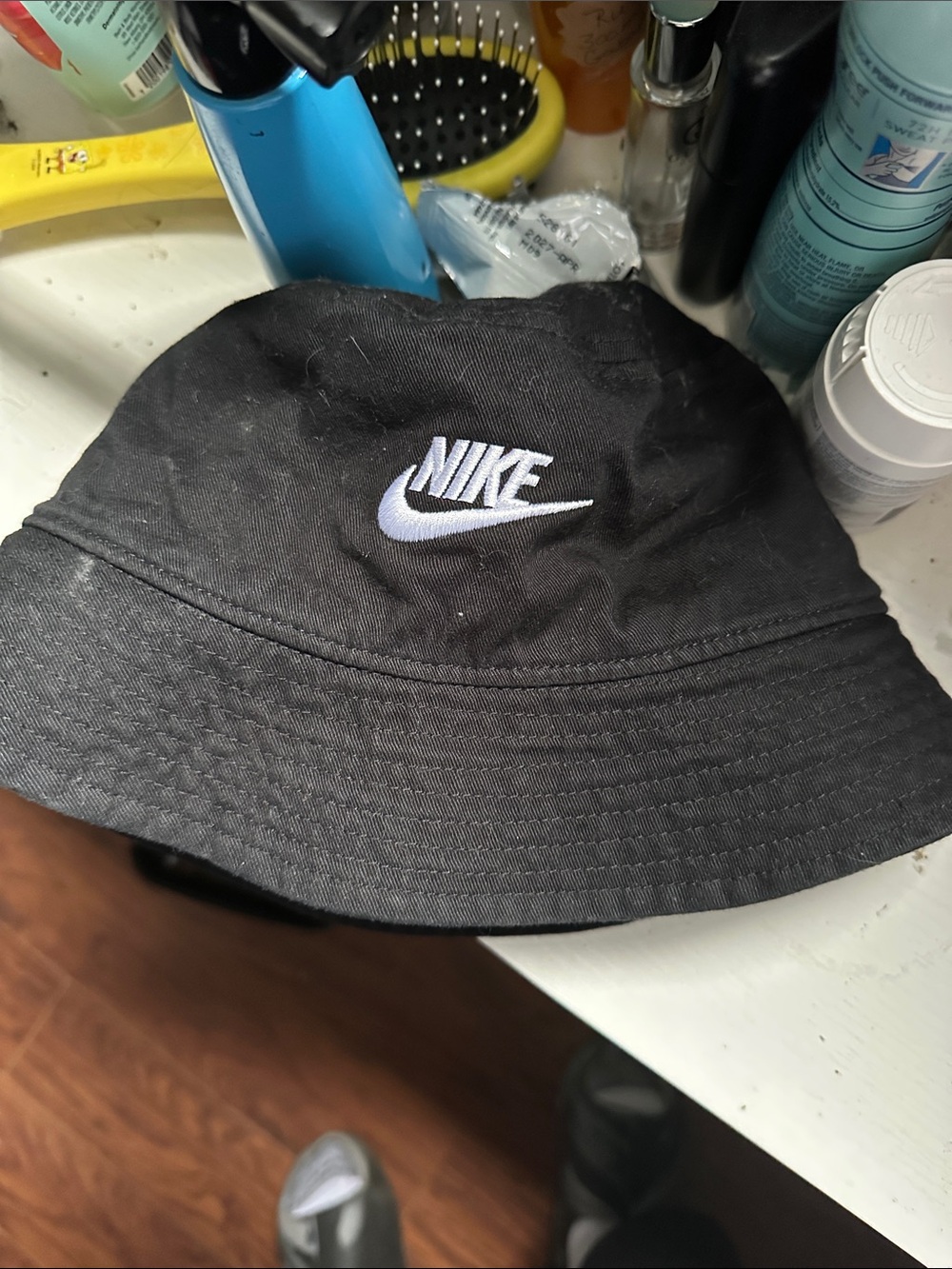 Nike Black Bucket Hat with White Swoosh Embroidery